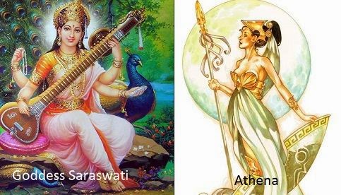 Goddess Saraswati and Athena