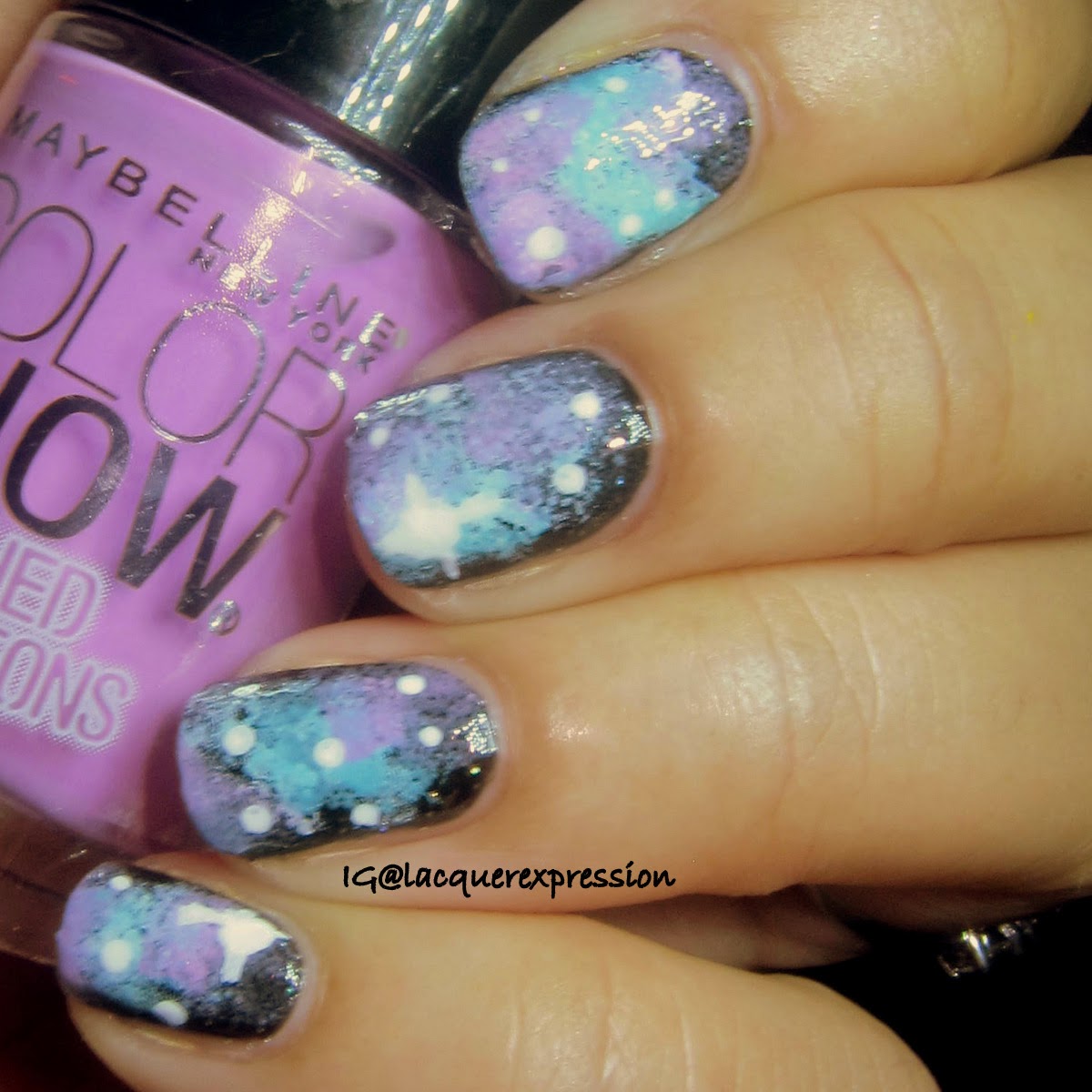 Galaxy nail art using ultra violet polish by maybelline
