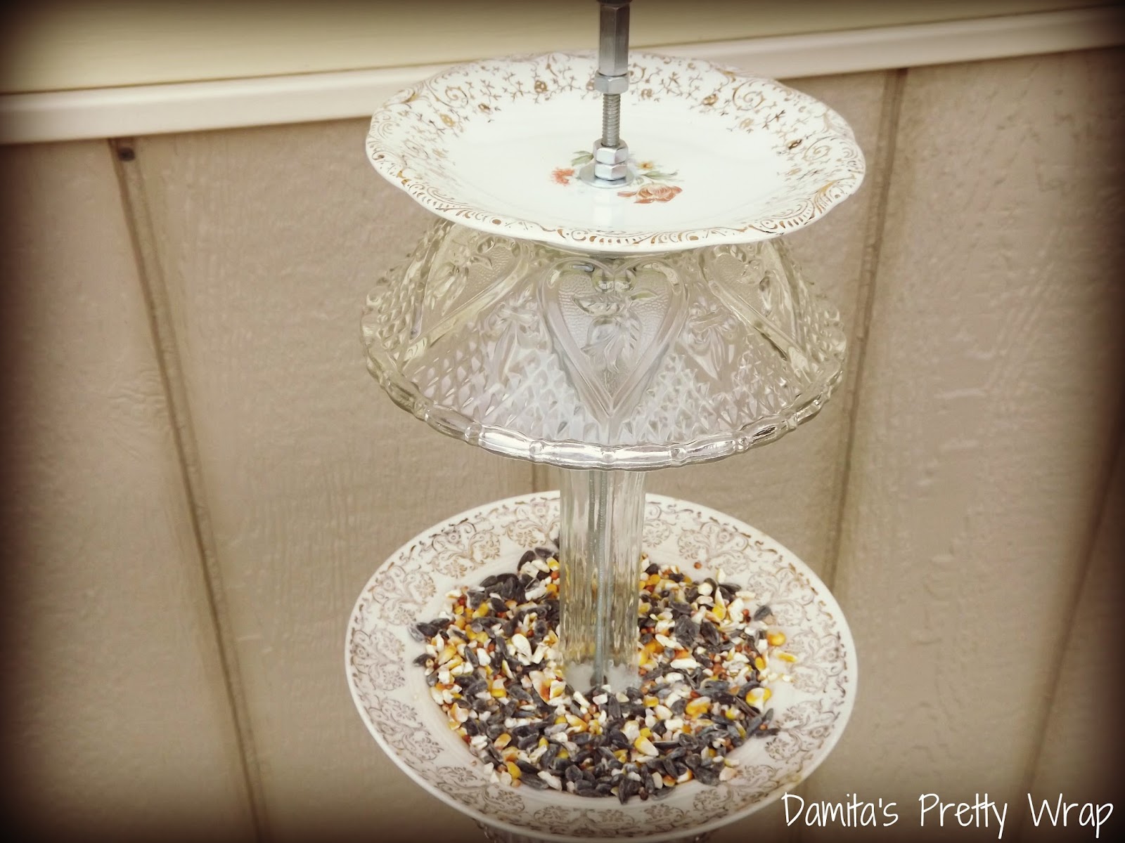 Damita's Pretty Wrap Bird Feeders made out of vintage china