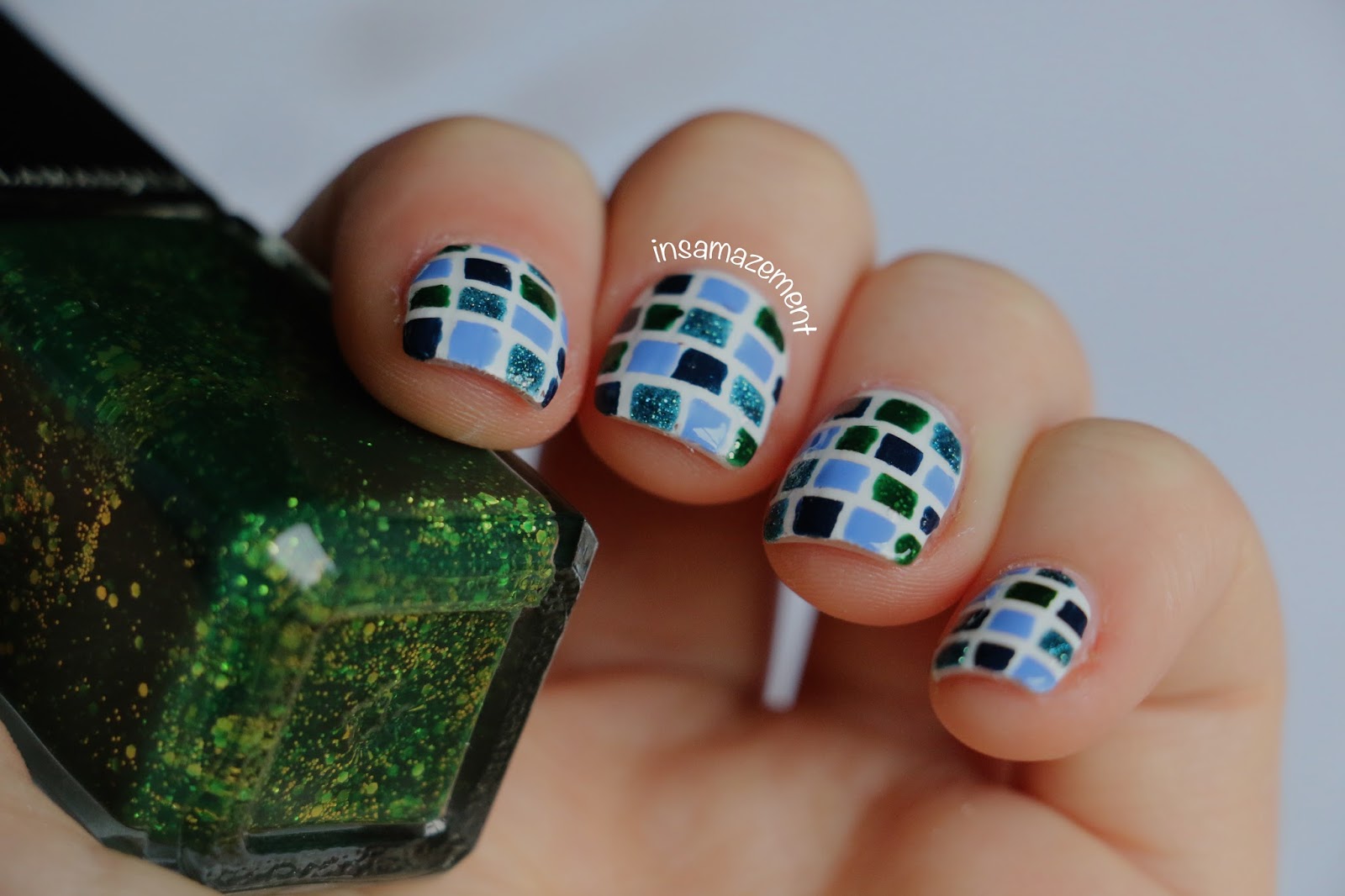 dark blue green nail art