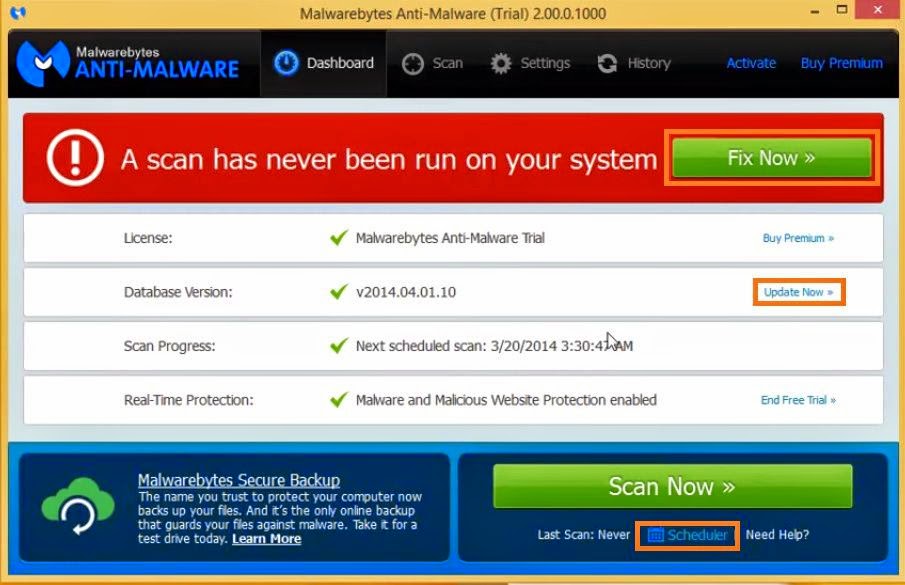 MalwareBytes Free Version - Interface MalwareBytes Free Version - Interface