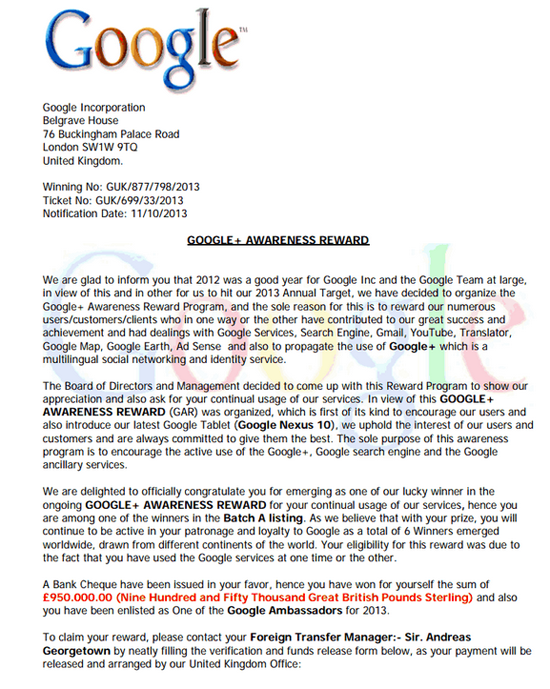 Goole Awareness Reward Google Awareness Reward is Fake