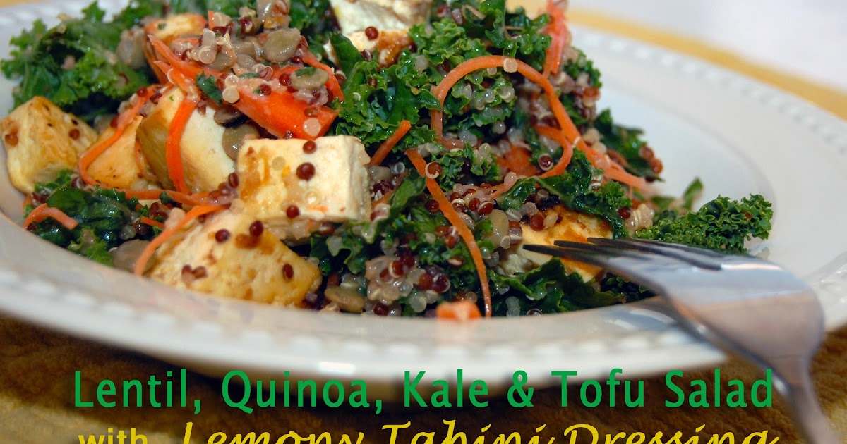 Where's the Beach? Lentil, Quinoa, Kale & Tofu Salad with Lemony Tahini Dressing