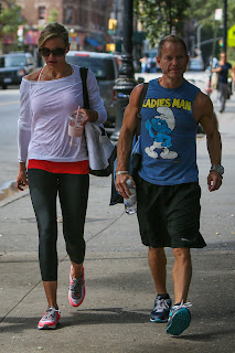 Cameron Diaz with her fitness trainer on the street