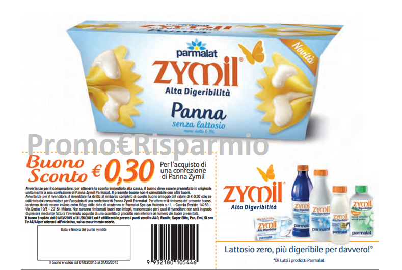 Buono sconto per Panna Zymil Parmalat da ritagliare Immagine Buono sconto per Panna Zymil Parmalat da ritagliare