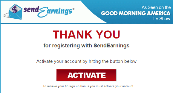 Click activate to confirm SendEarnings email
