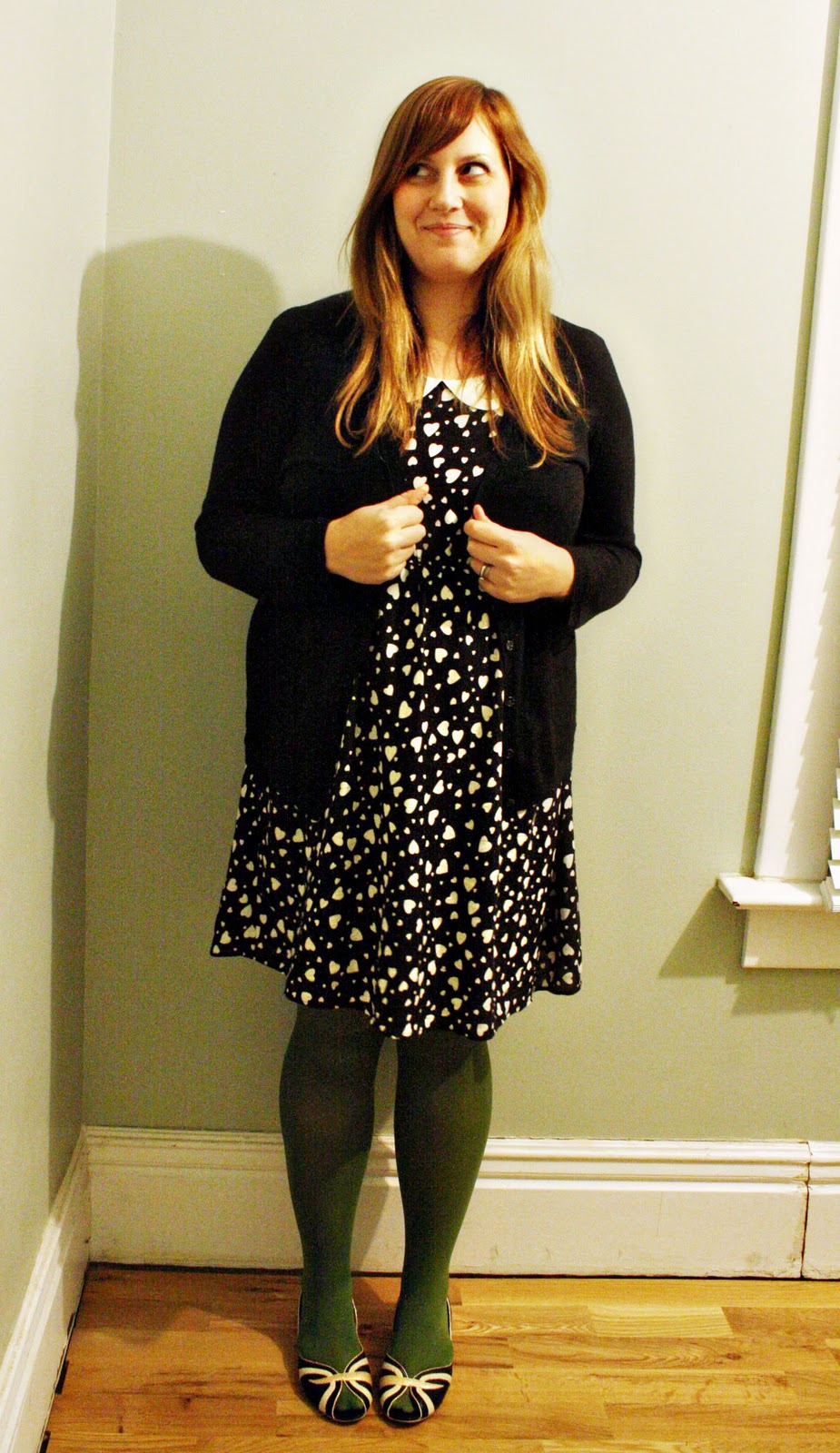 dress with tights and flats