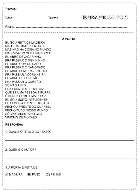 Atividade de interpretação de texto: A Porta