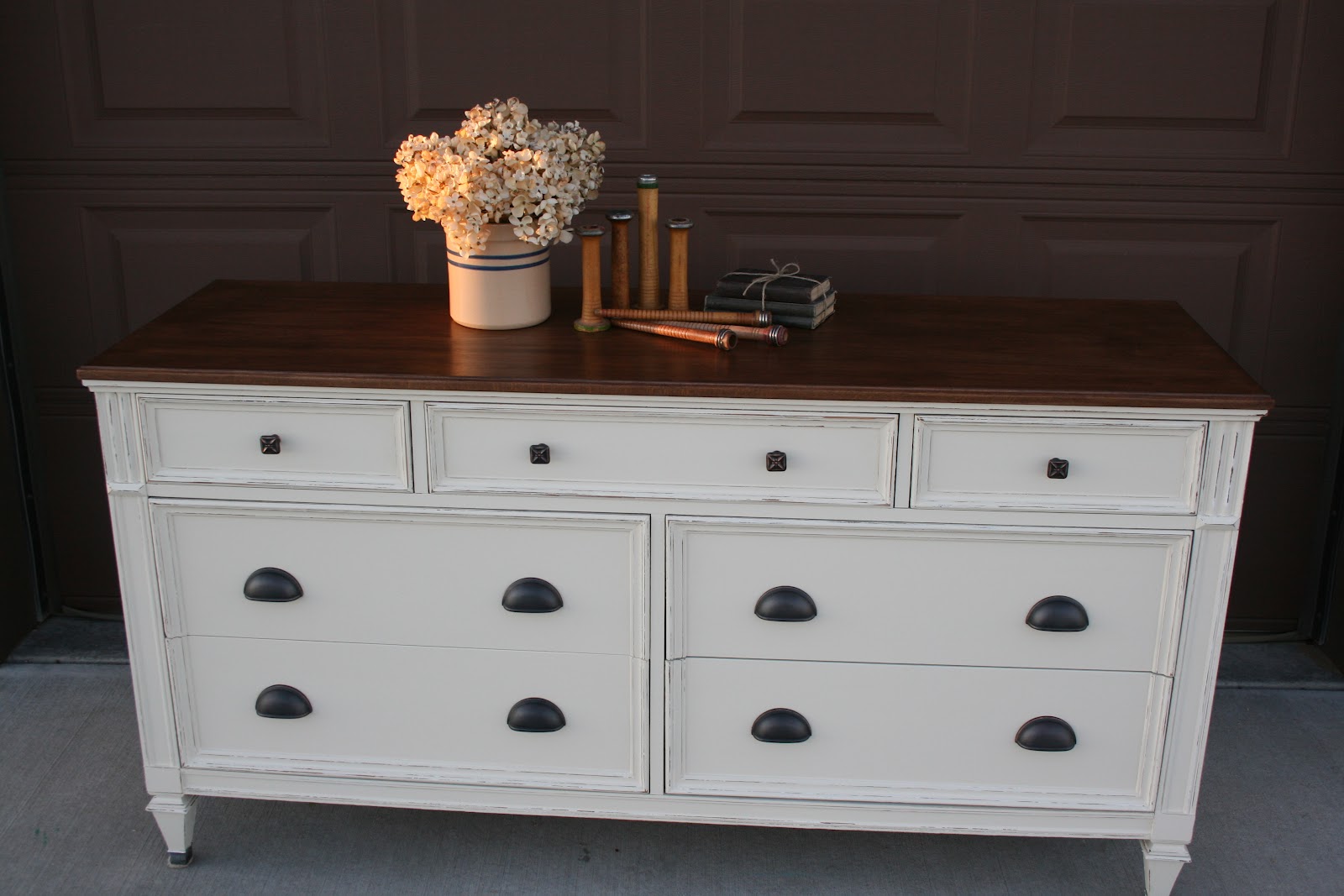 Antique Recreation Dresser Makeover in Cream and Wood