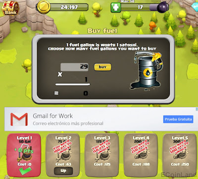 Oil warehouse levels and oil refill at free Bitcoin faucet game CannonSatoshi