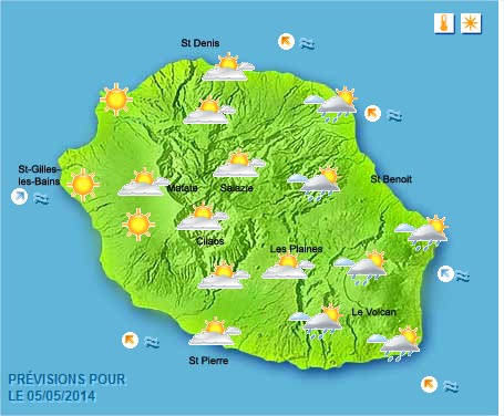 Prévisions météo Réunion pour le Lundi 05/05/14