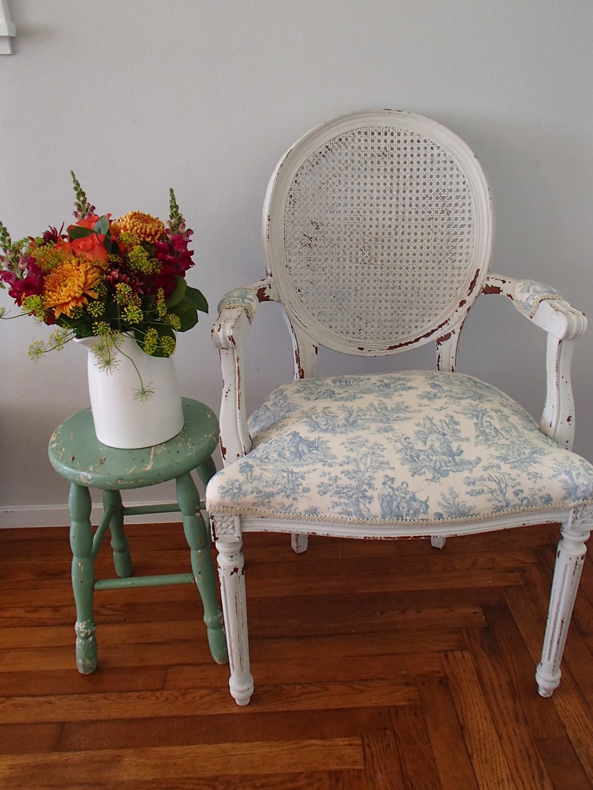 D.D.'s Cottage and Design Cane Backed Blue French Chair
