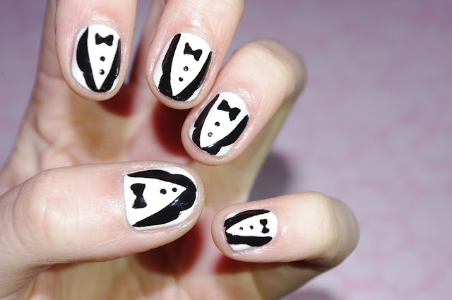 suit and tie black and white nails image