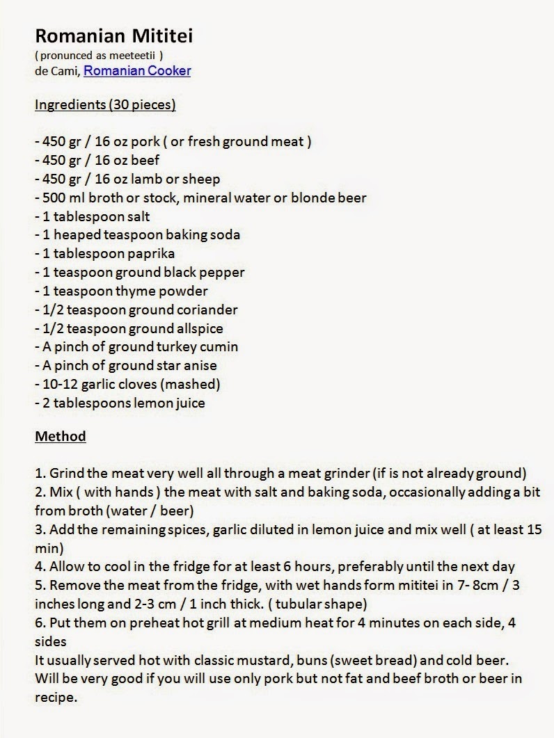 Romanian Cookbook Reteta Mititei Romanian Mititei Recipe