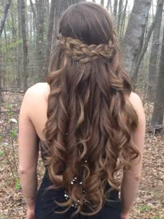 A Braided Hairstyle With Curls For Prom Half Up Half Down