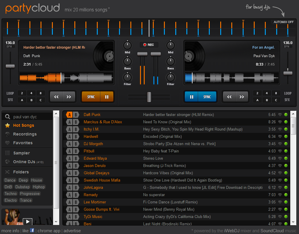 PartyCloud mezclador de DJ en la nube