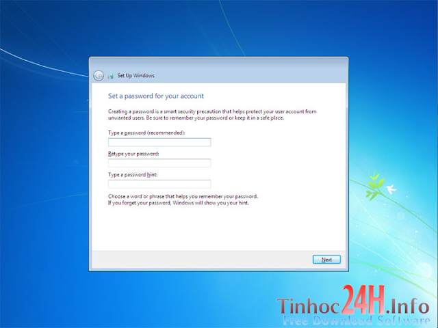 cài win 7 - thiết lập mật khẩu