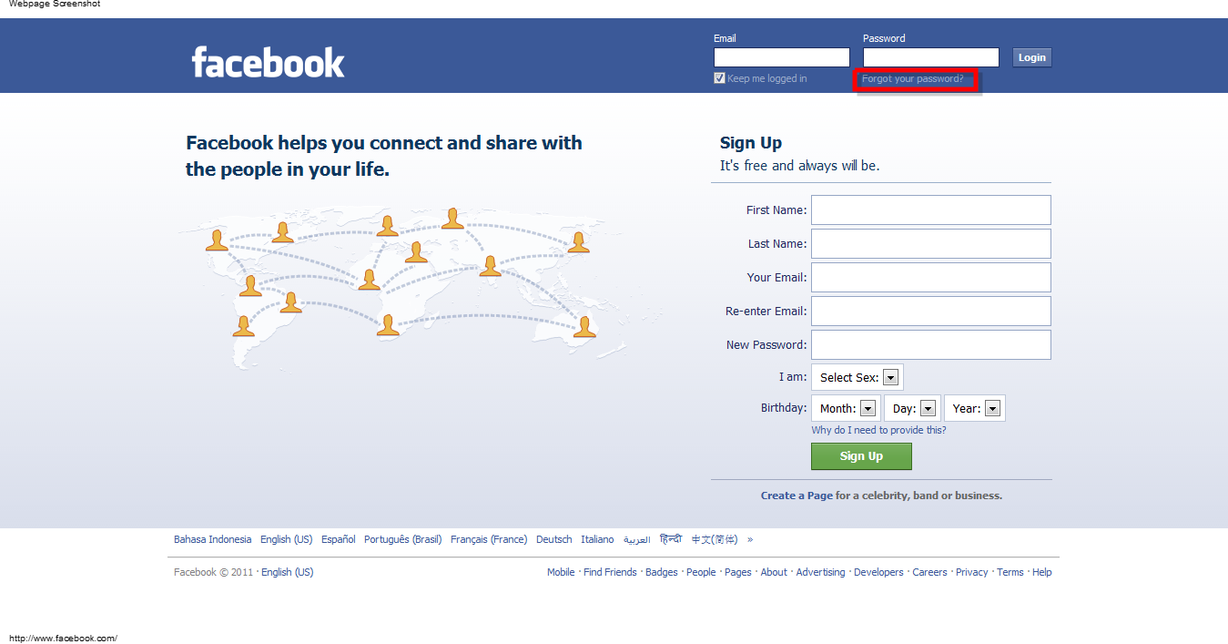 Facebook Login Page Image