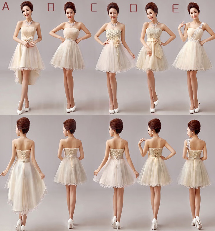 5-Design Curly Hem Cream Midi Bridesmaids Dress
