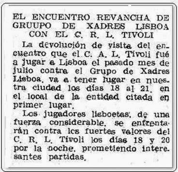 Recorte de prensa sobre el Match Internacional de Ajedrez Interclubs 1951