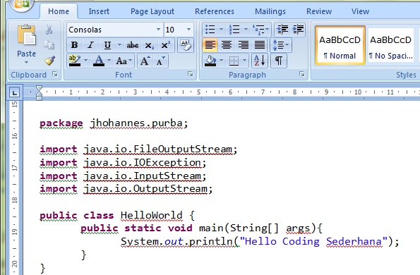 Coding Sederhana Copy Source Code Java Dari Eclipse Ke Microsoft Word