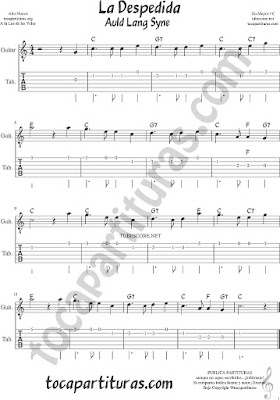 Tubescore Auld Lang Syne Tab Sheet Music for Guitar on C Christmas Carol