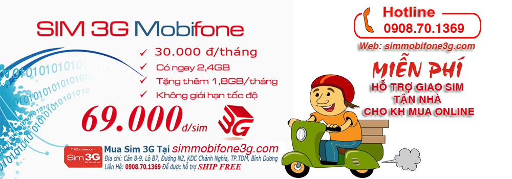 Sim 3G Mobifone - 69k/sim - Free Đăng ký chính chủ - Giao sim miễn phí