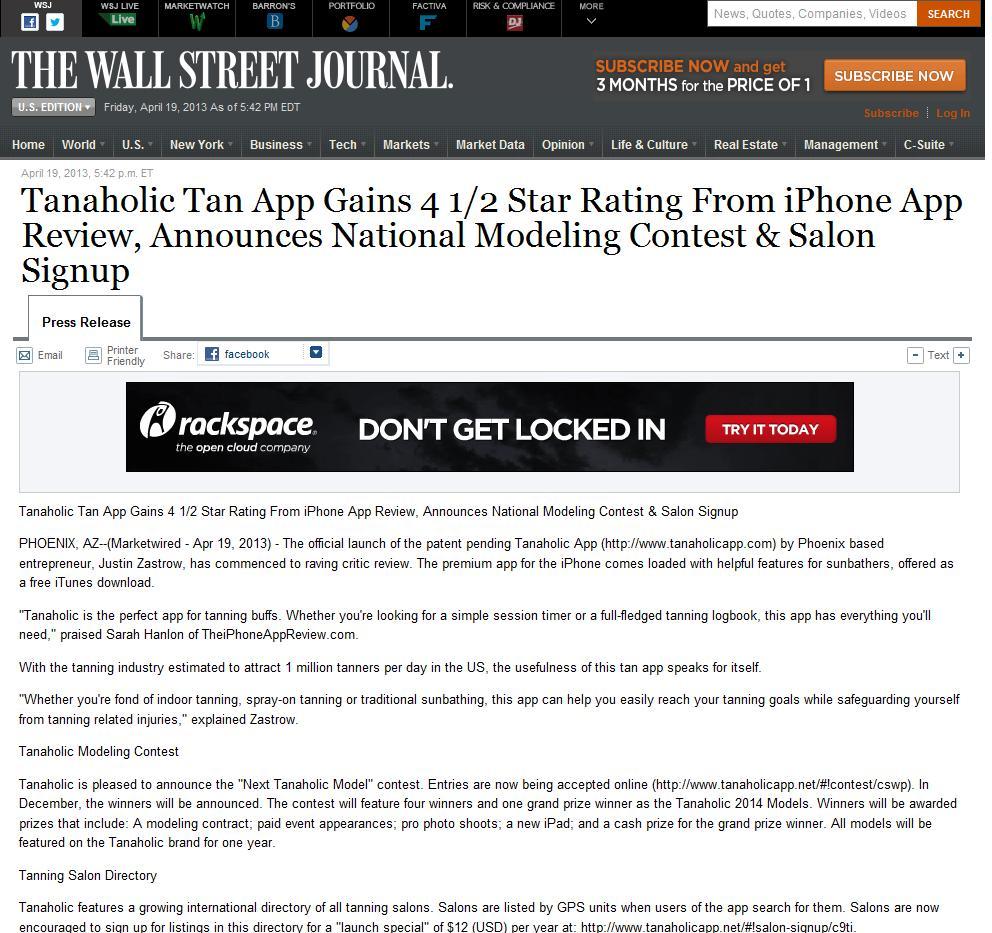 Tanaholicapp Tanahalic App gets featured in the Wall Street Journal