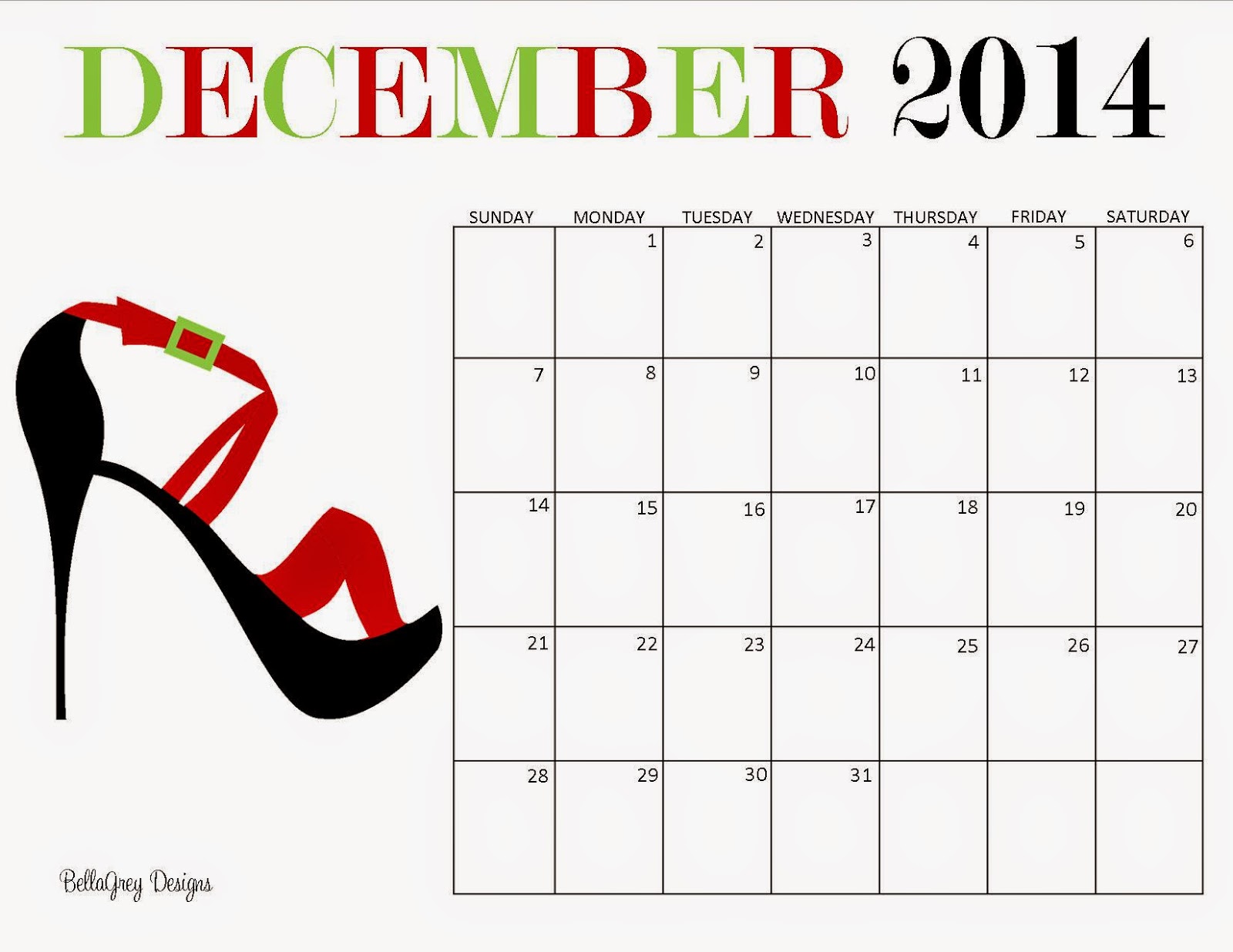 Free December Printable Calendar BellaGrey Designs
