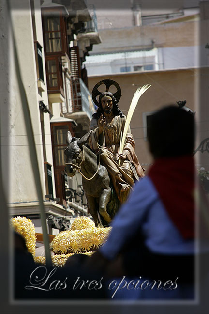 Niño a caballo ve llegar la borriquita Domingo de Ramos, Elche 2014