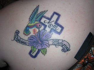 Cross Tattoo design with flower and humming Bird Tattoo