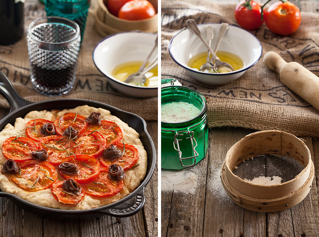 Focaccia de anchoas, tomate y romero Focaccia de anchoas, tomate y romero