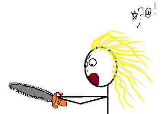 Stick figure holding out a chainsaw while yelling "#@*!