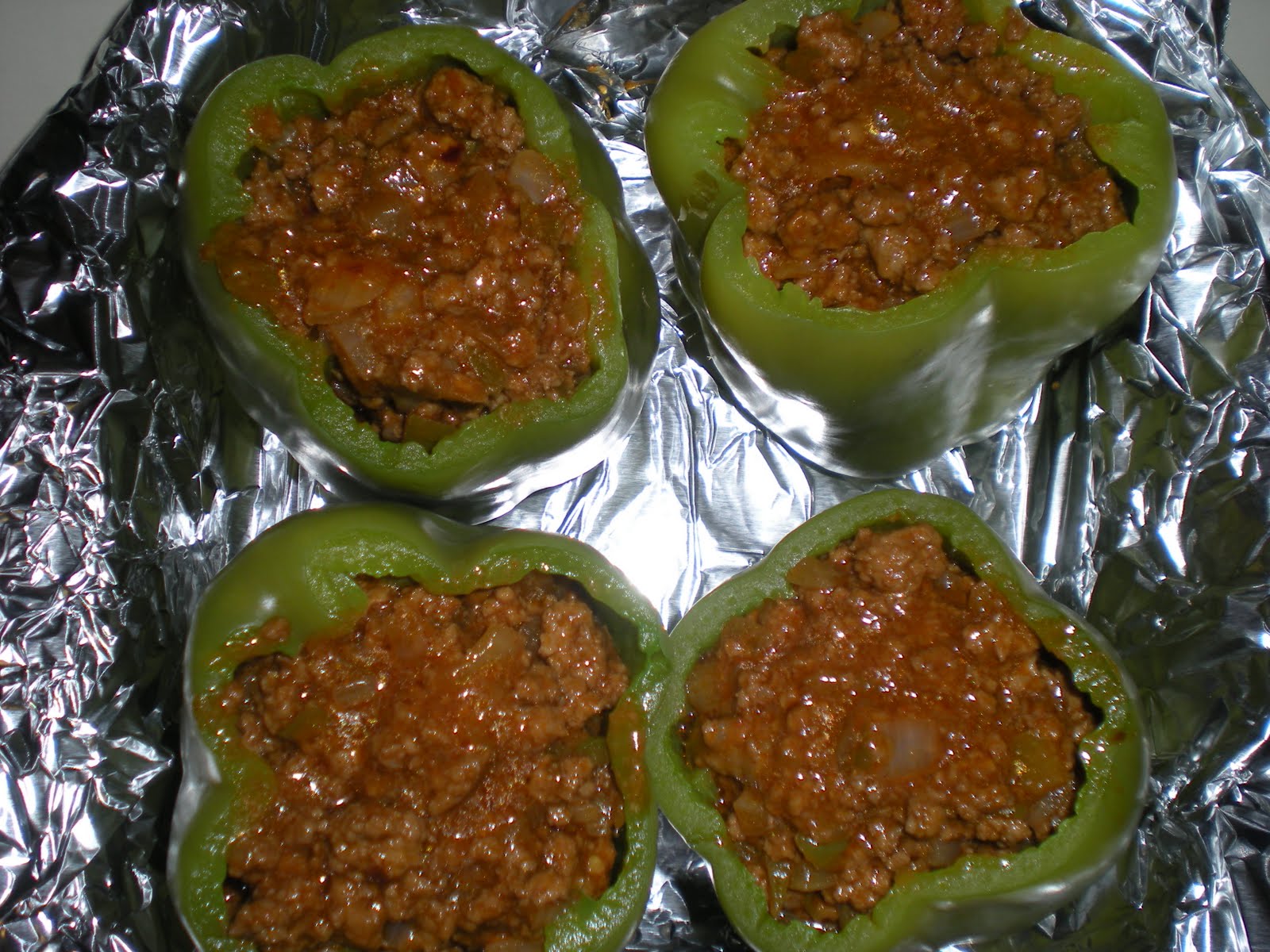 green megs & ham Sloppy Joe Stuffed Bell Peppers