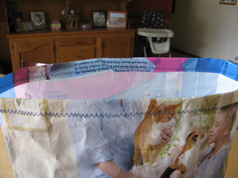 Mostly Musing Reusable Grocery Bag Tutorial using a cat food bag