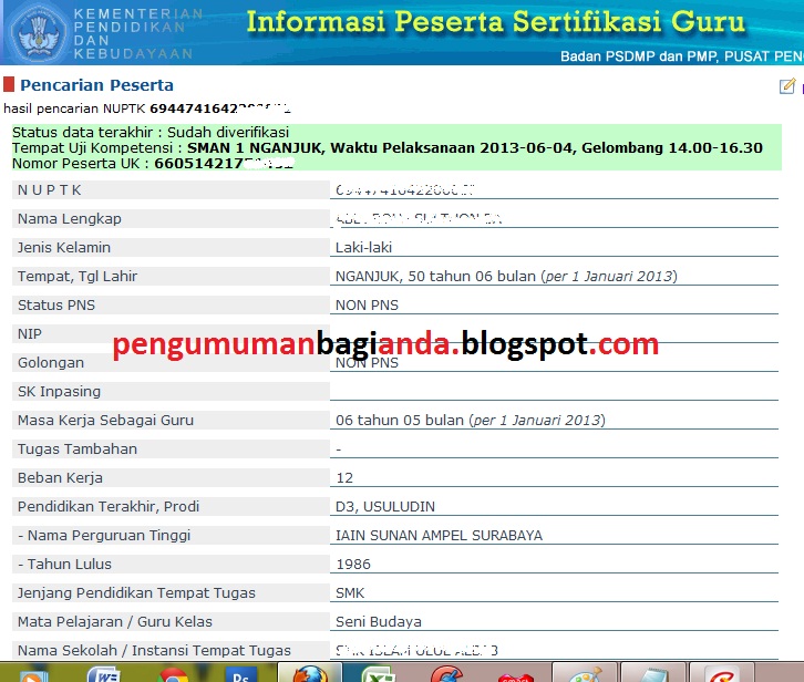 Daftar Calon Peserta Sertifikasi Guru 2013 (Cek Online)