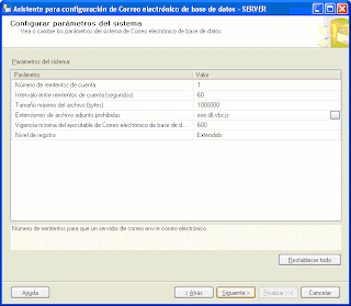 Areatic, Configurar Database Mail - Asistente - Parámetros envío