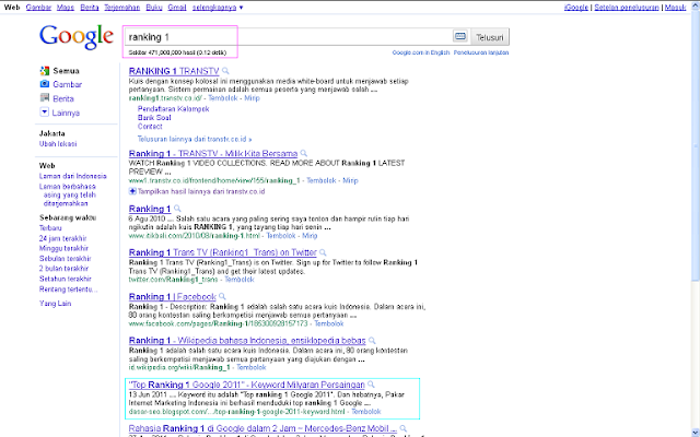 Hasil Posting Top Ranking 1 Google 2011 Setelah 96 Jam di Google Indonesia - Ranking 1 Hasil Posting Top Ranking 1 Google 2011 Setelah 96 Jam di Google Indonesia - Ranking 1