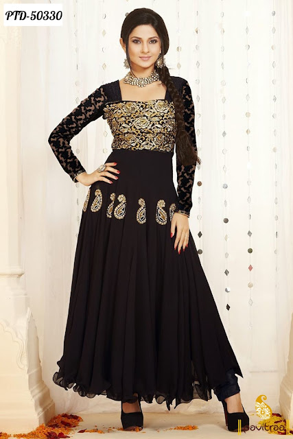 Star plus tv serial actress black designer anarkali salwar suit online collection at best discount sale and deal at pavitraa.in
