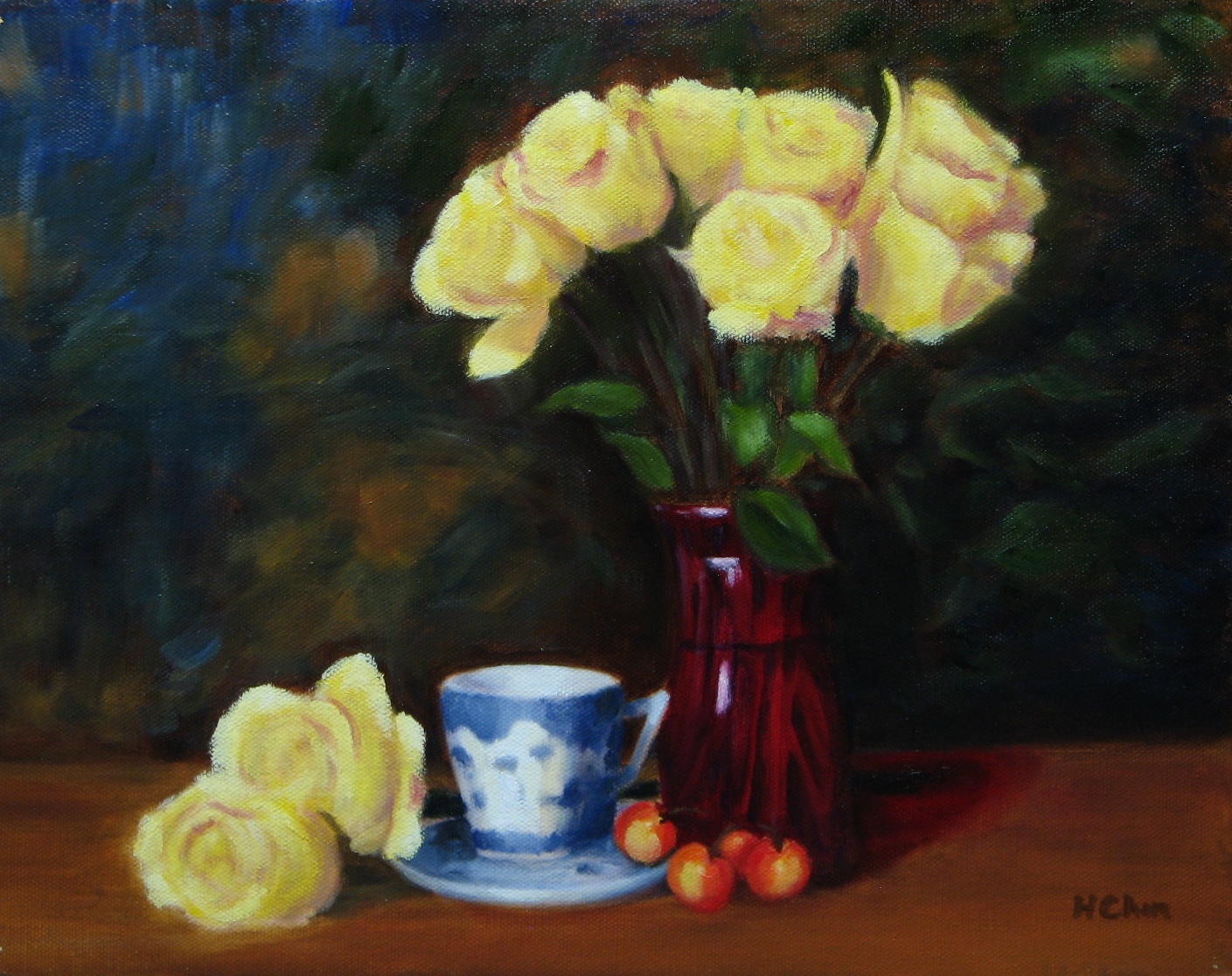 "Yellow Roses and Cherries" - 11 x 14
