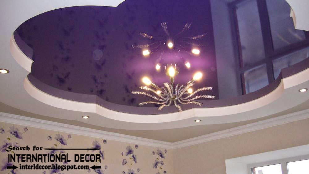 Stretch ceilings in the interior of modern apartment