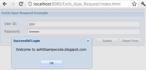ExtJs 4 Ajax JSON Request and Response example using Java Servlet
