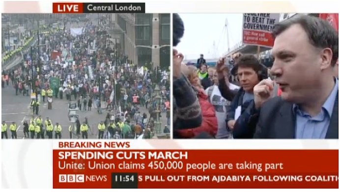 Balls on the march! But has EITHER Ed got a clue as to WHAT THE ALTERNATIVE to the CONS CUTS is?