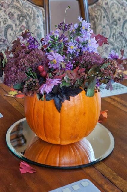 Thanksgiving pumpkin flower arrangement