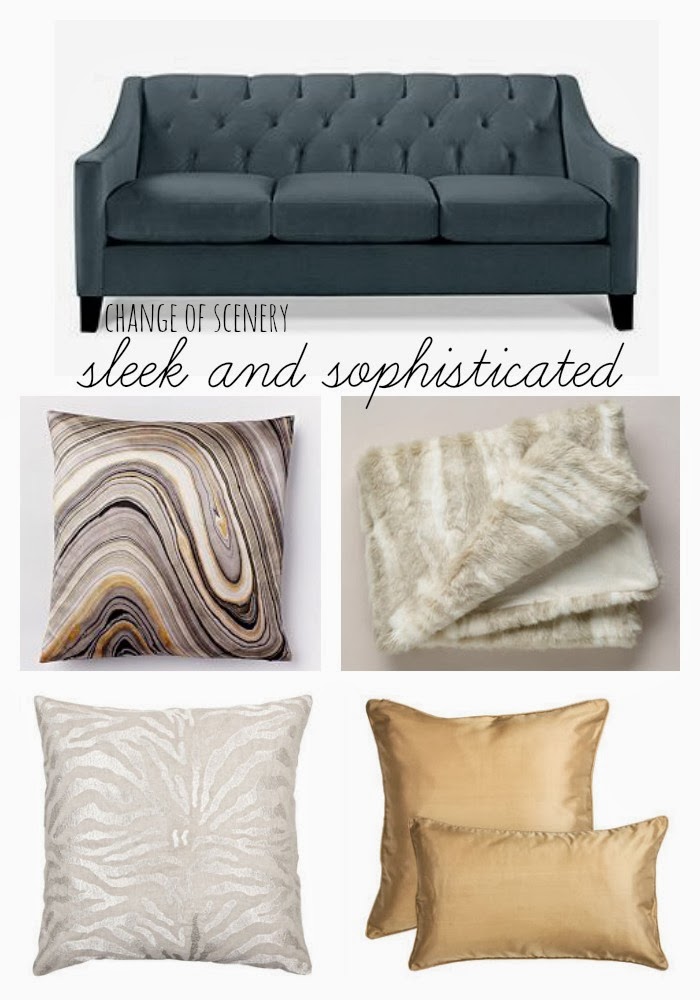 change of scenery three ways same couch different pillows.