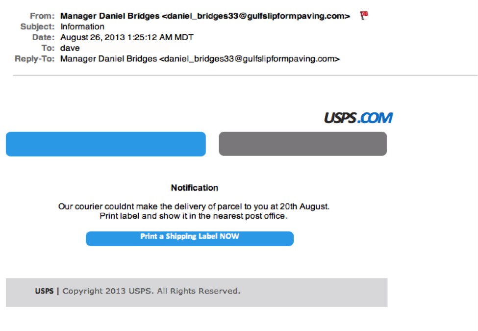 USPS phishing example