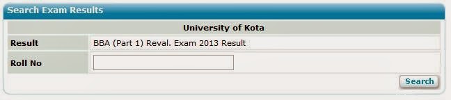 BBA Part 1 Reval 2013 Exam Result Kota University 