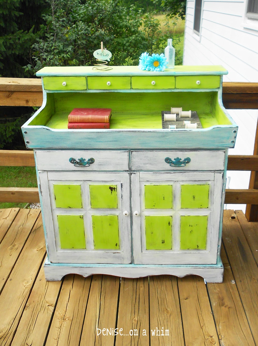 denise...on a whim Teal and Lime Green Dry Sink Makeover