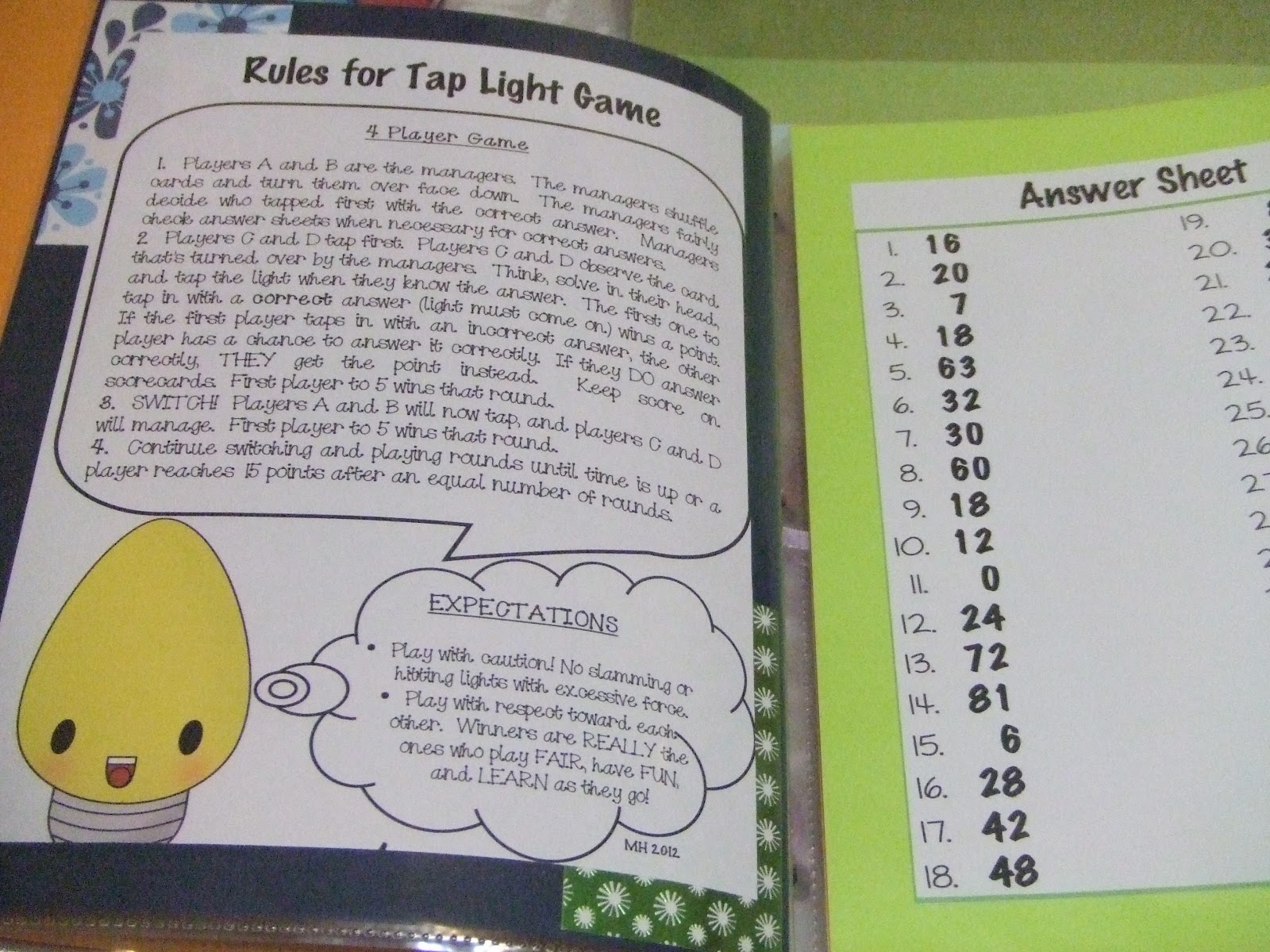 "Tap Lights" Math Games Fabulous Finch Facts