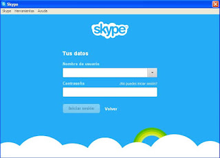 Ventana login con los datos de Skype
